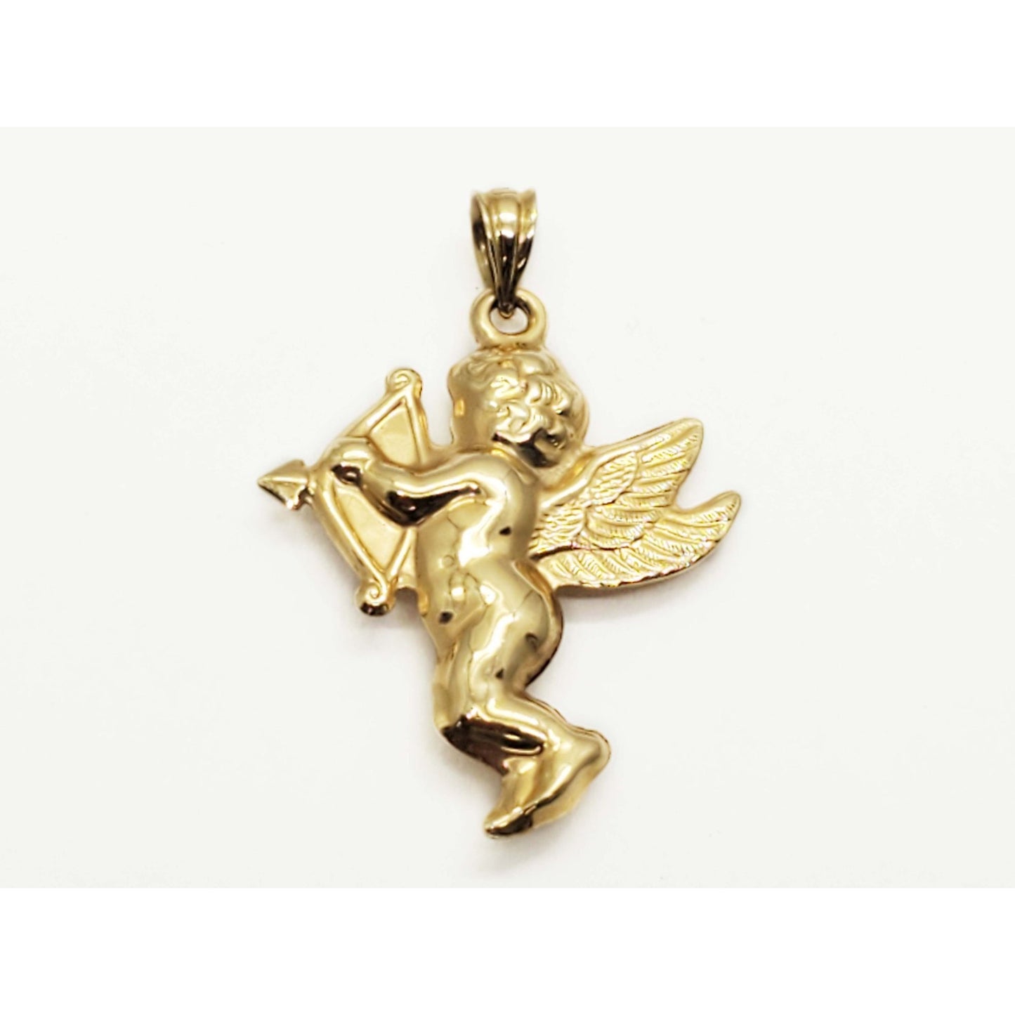 3D Puffy Cupid Bow Arrow Pendant 14k Gold