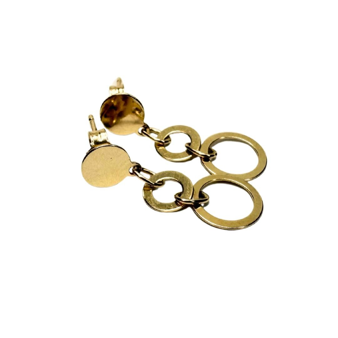 14k Gold Circle Cut Out Dangle Earrings