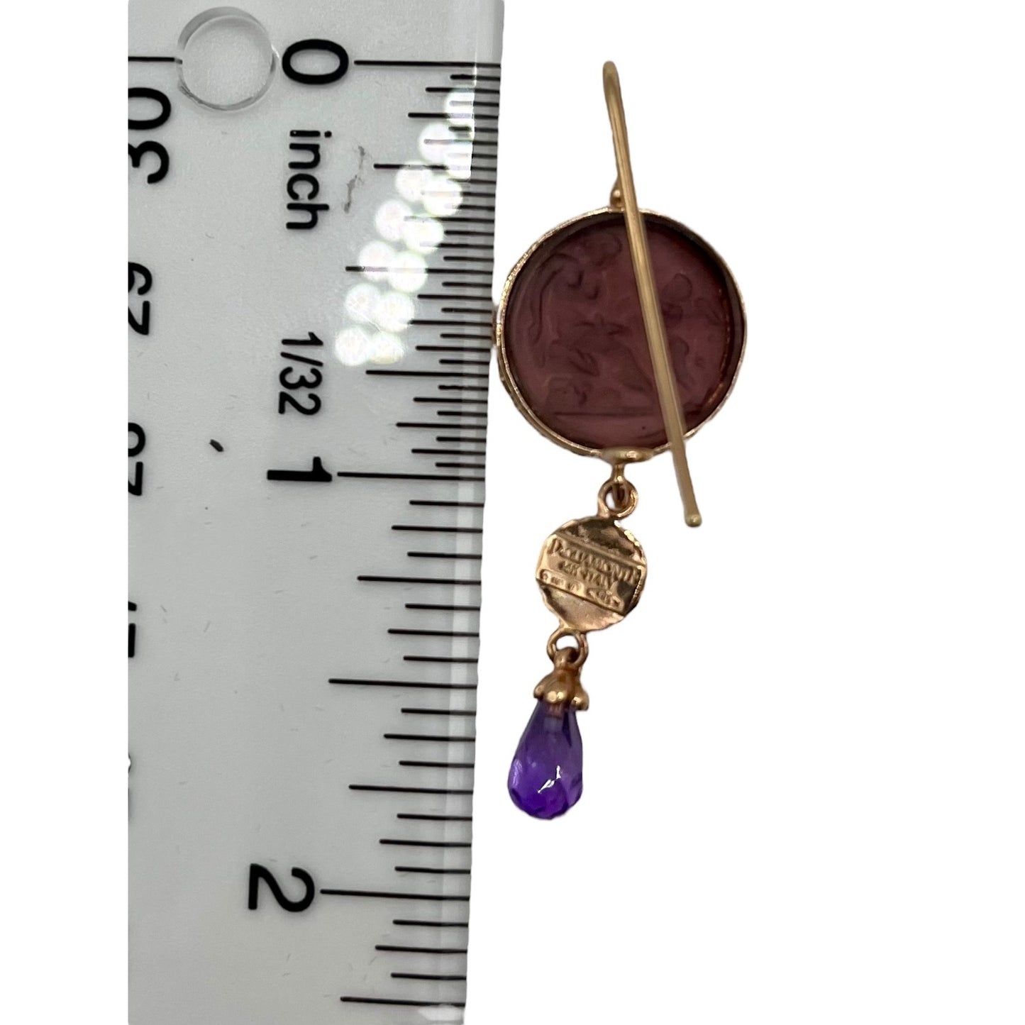 14k Rose Gold Tagliamonte Venetian Cameo Intaglio Dangle Drop Earrings Amethyst