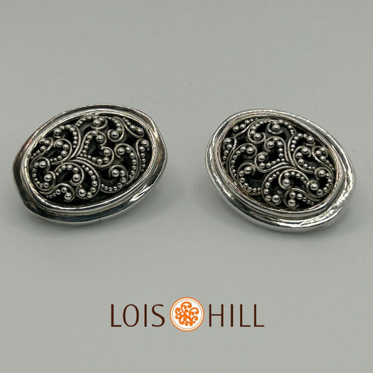 Lois Hill Granulated Sterling Silver Large Oval Earrings with Euro Clip