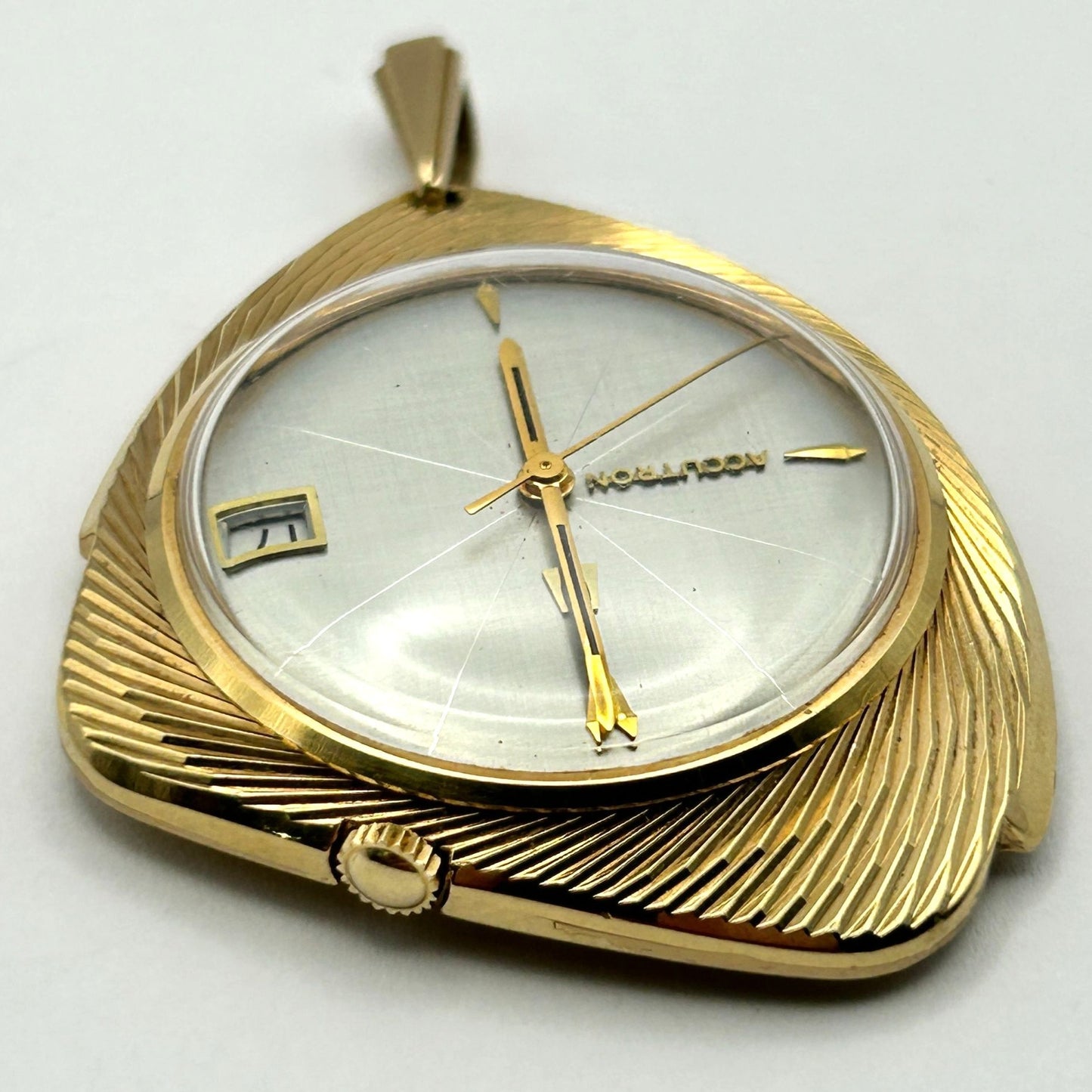 Bulova Accutron 10k Gold Filled Silver Linen Dial Pocket Watch - NOT WORKING