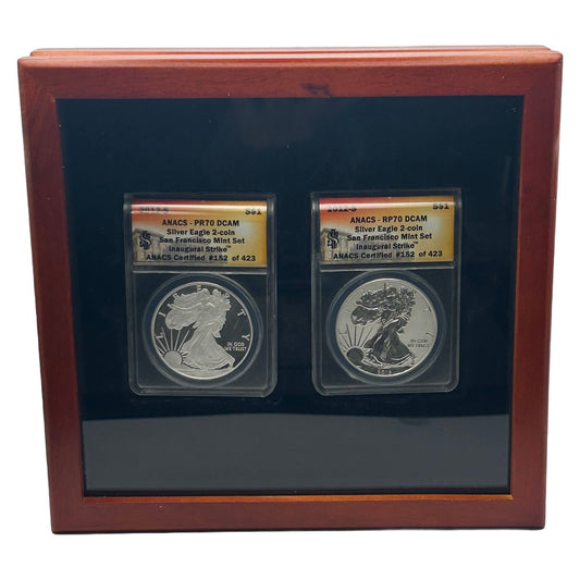 2012-S San Francisco Silver Eagle 2 Coin Set ANACS RP70/PR70 Coins Inaugural