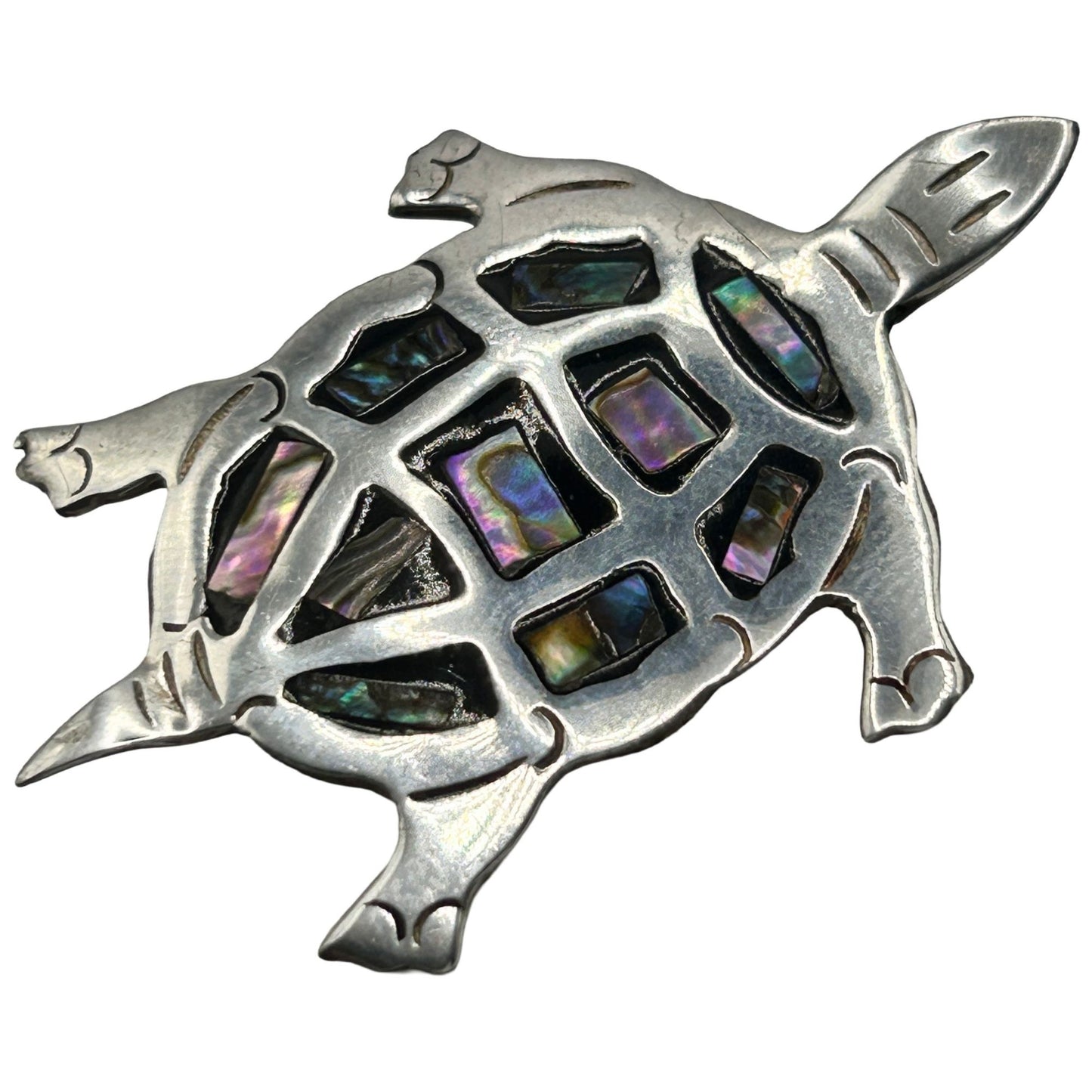 Vintage Taxco Sterling Silver Abalone Turtle Brooch Pin Handmade in Mexico