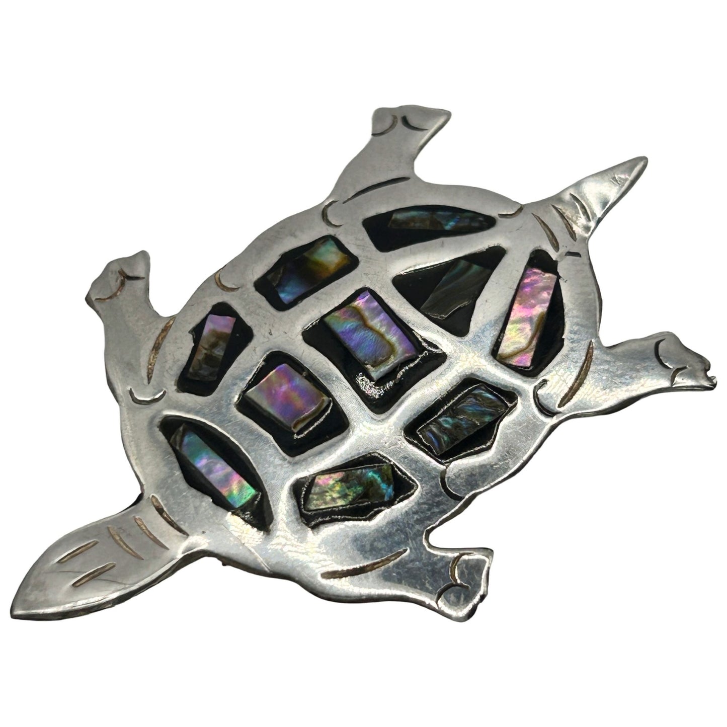 Vintage Taxco Sterling Silver Abalone Turtle Brooch Pin Handmade in Mexico