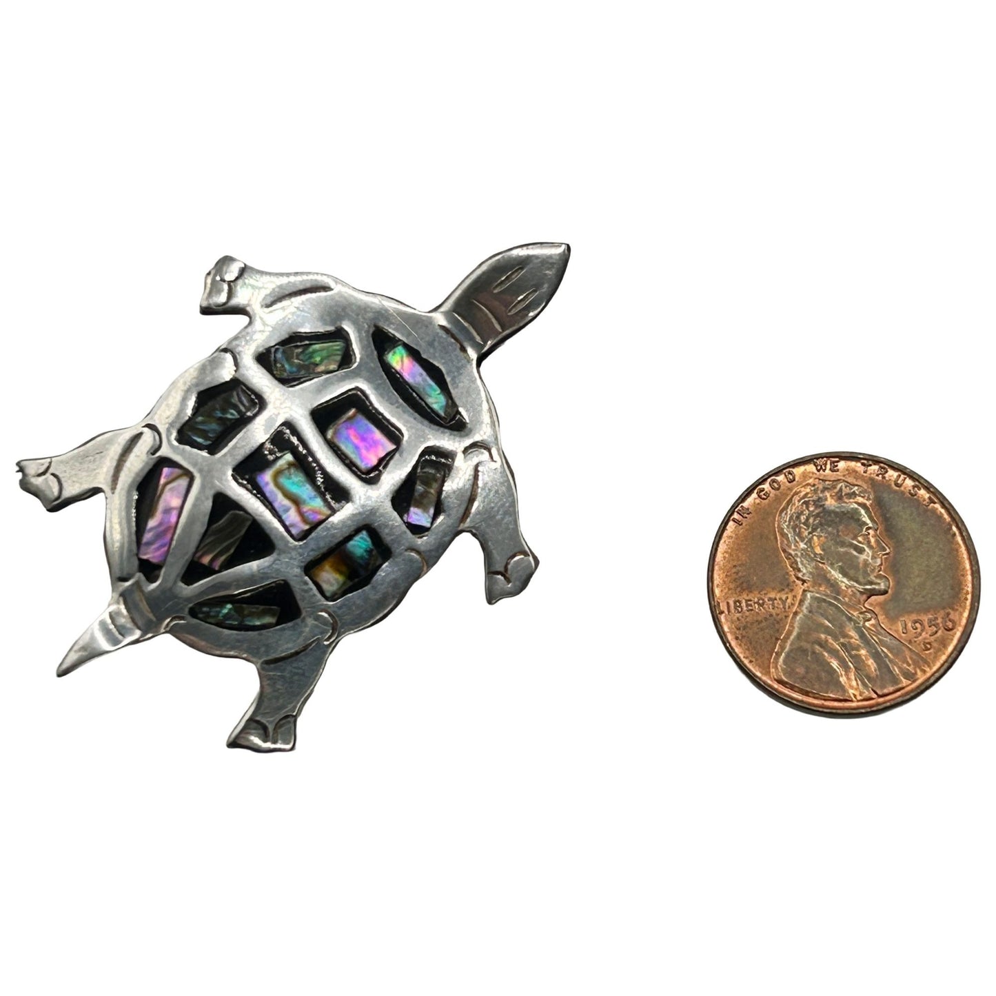 Vintage Taxco Sterling Silver Abalone Turtle Brooch Pin Handmade in Mexico