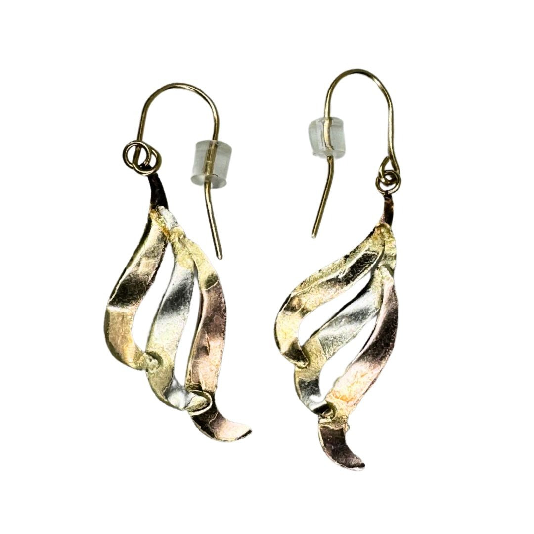 14k Tri-toned Yellow White Rose Gold Wing Earrings