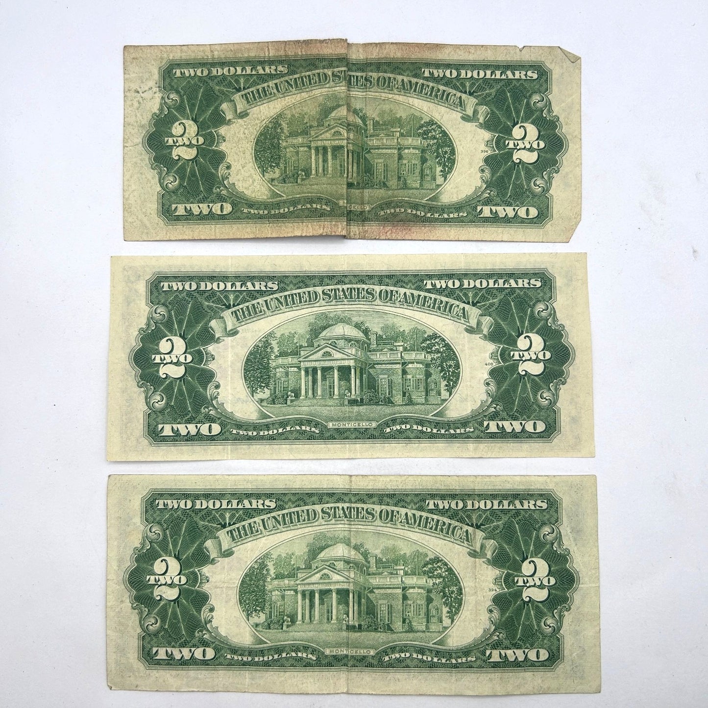 LOT of 3 1953-A/1953 $2 Bills, Red Seal, Circulated Banknotes