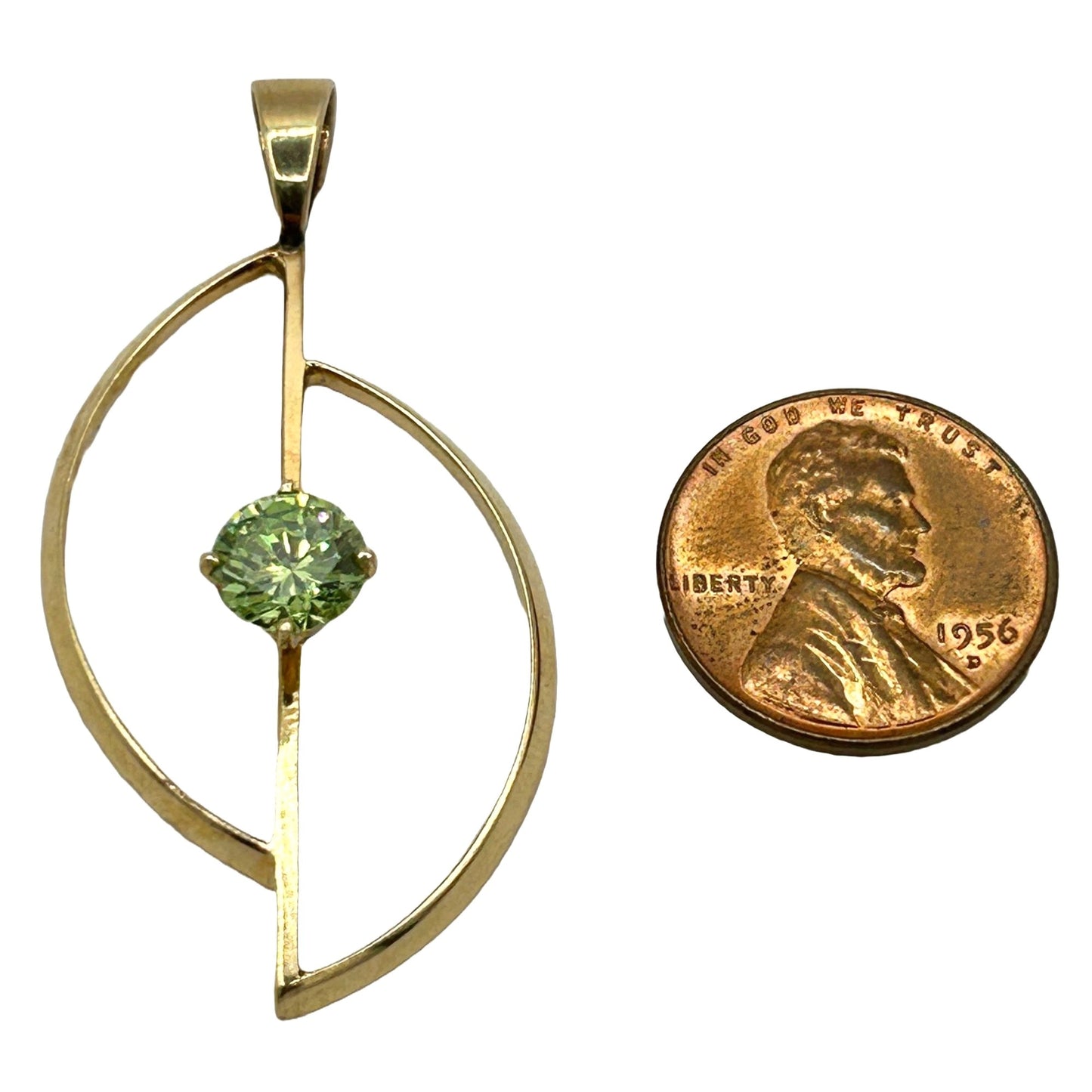 14k Gold Simulated Peridot Necklace Pendant 1.85" x 1"