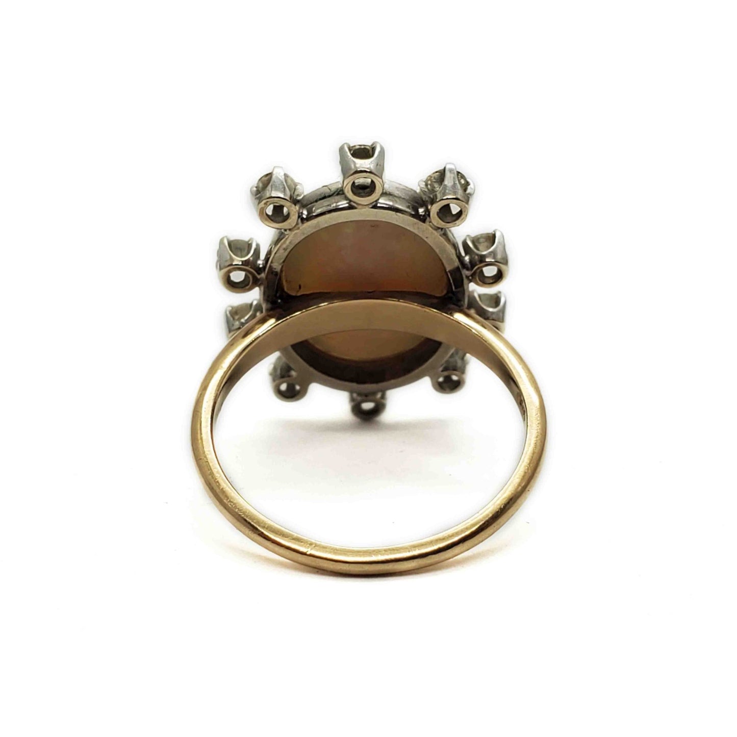 Vintage Oval Fire Opal Cabochon & Diamond Halo Cocktail Ring 14k Gold Size 6.75