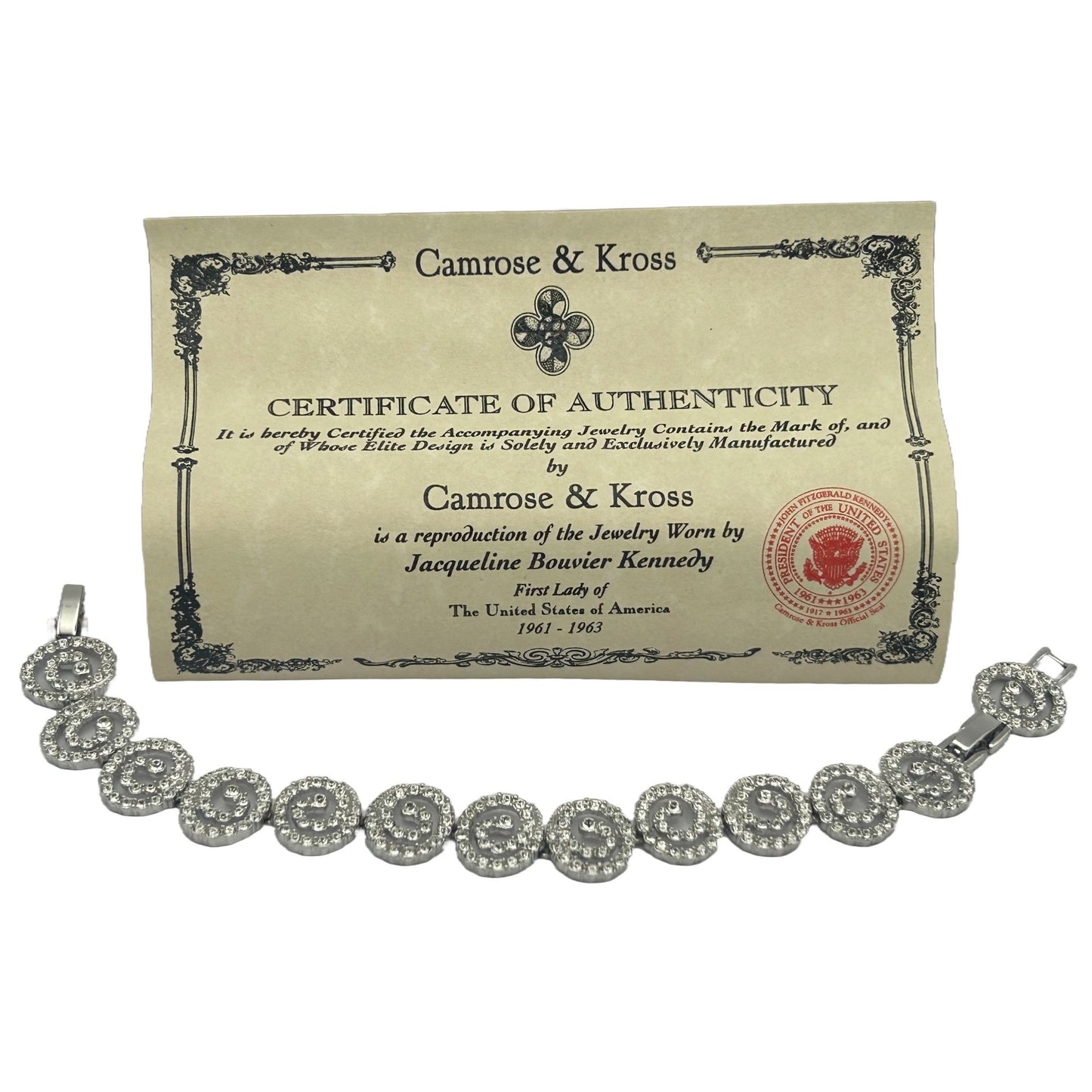 Camrose & Kross Jackie Kennedy JBK Replica Bracelet 7-8" Clear Rhinestones + COA