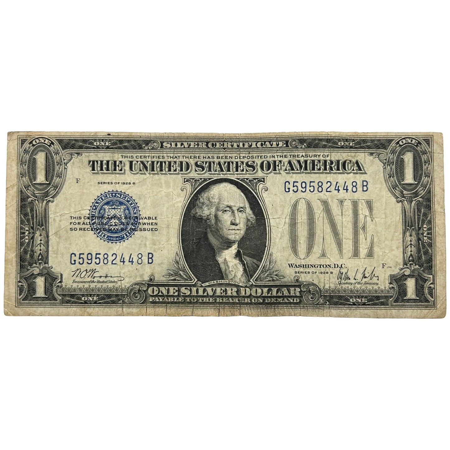 1928-B $1 Funny Back Banknote - Silver Certificate - Off-center & Miscut