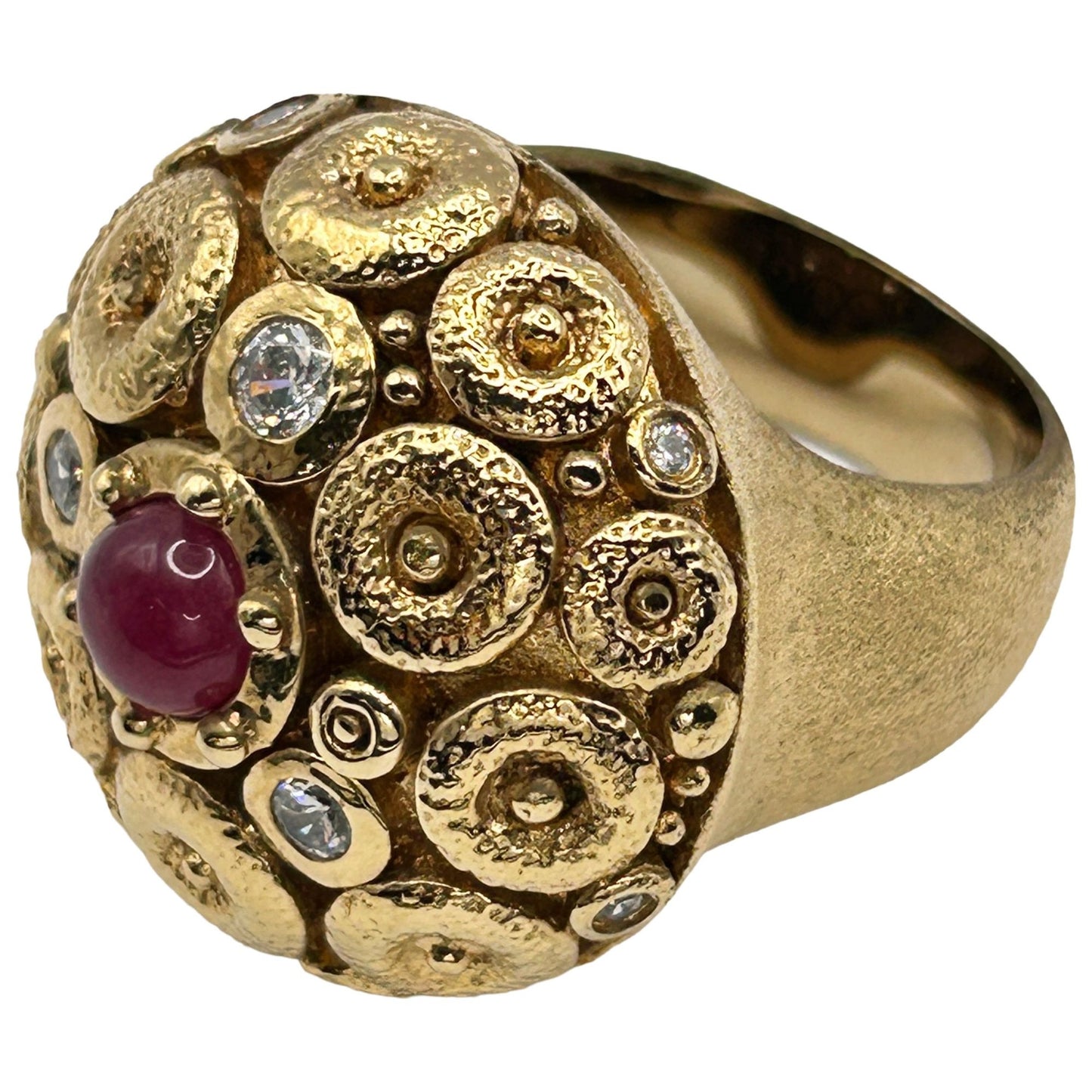Rivka Friedman Dome Red Cab Clear Crystal 18k Gold Plated Ring - Size 10.75