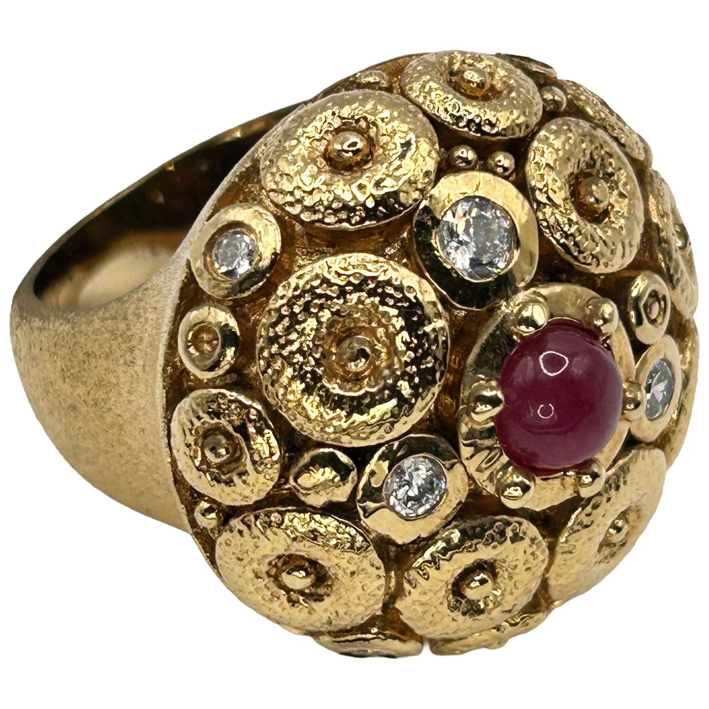 Rivka Friedman Dome Red Cab Clear Crystal 18k Gold Plated Ring - Size 10.75