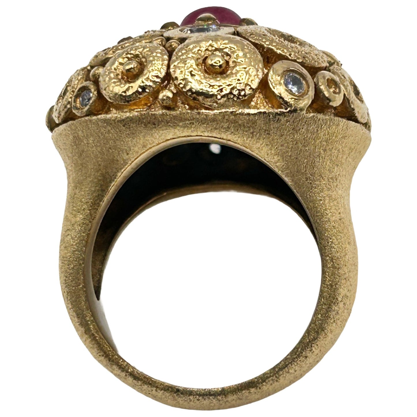 Rivka Friedman Dome Red Cab Clear Crystal 18k Gold Plated Ring - Size 10.75