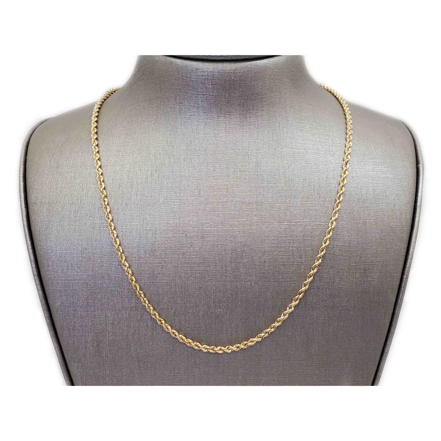 2.4mm Wide Rope Style Chain Necklace 14k Gold 20" Long