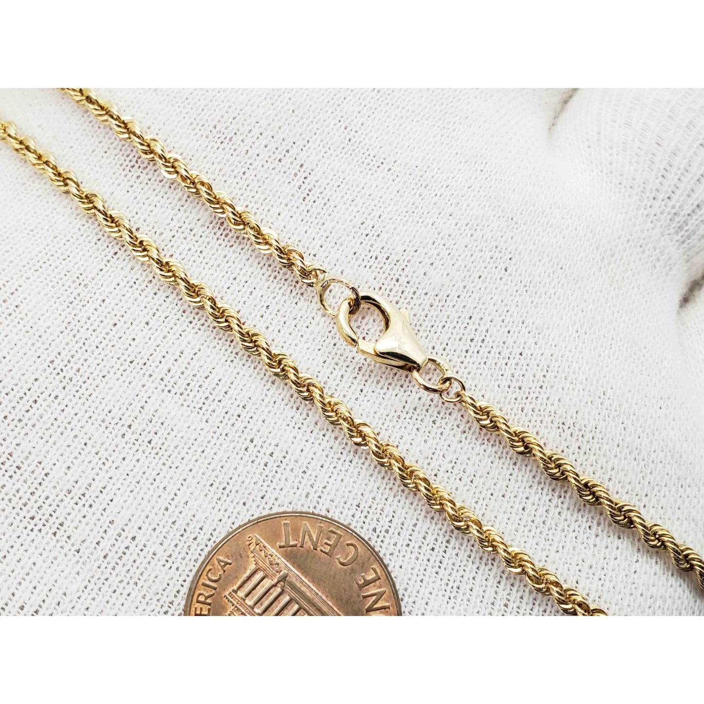 2.4mm Wide Rope Style Chain Necklace 14k Gold 20" Long