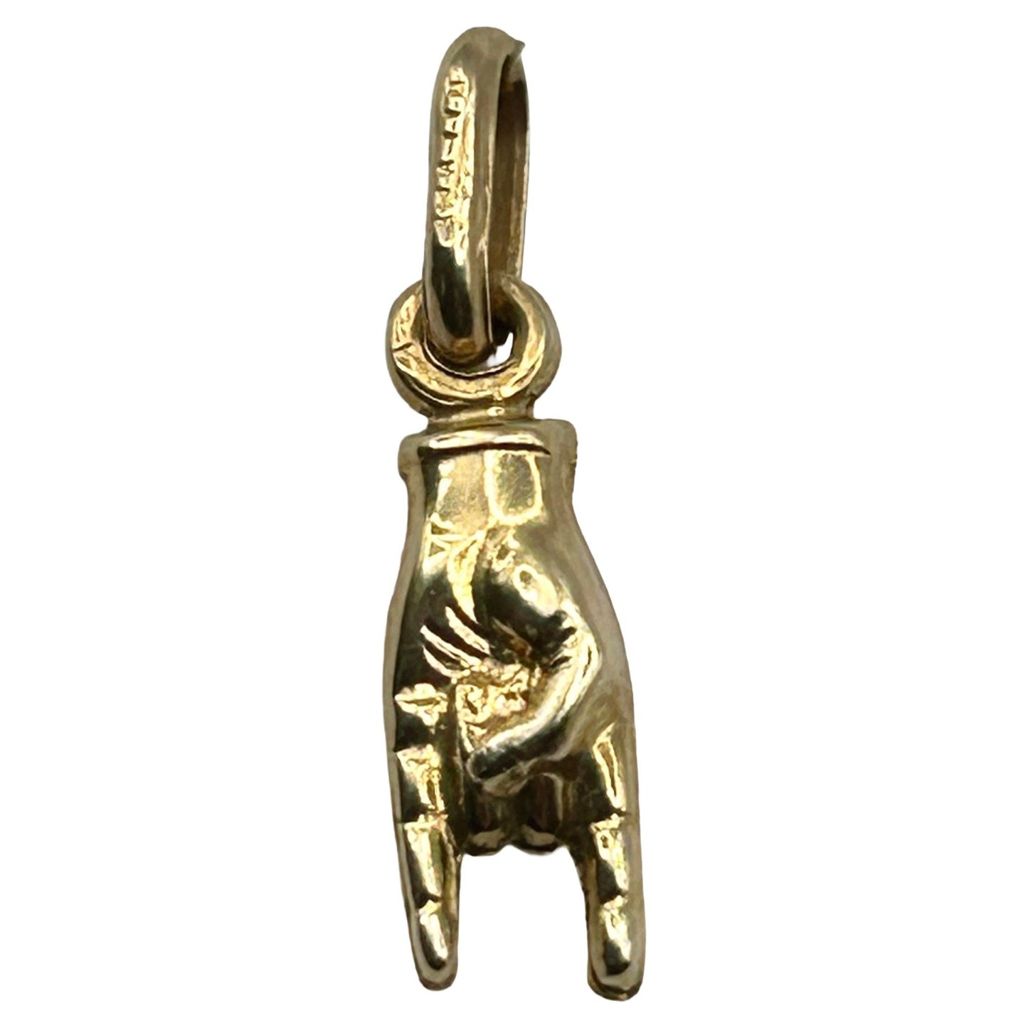 14K Yellow Gold Mano Cornuto Italian Good Luck Hand Sign Charm Pendant