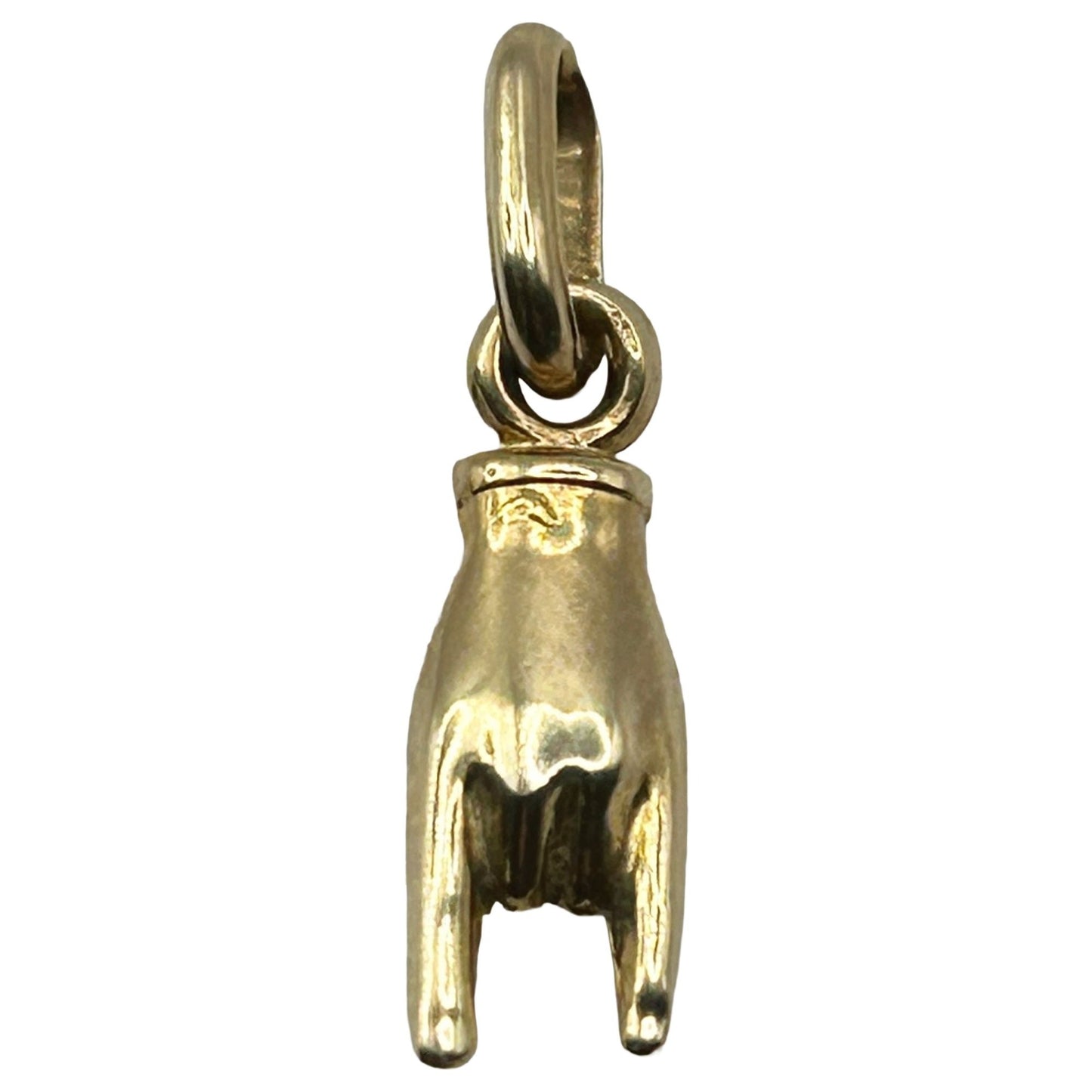 14K Yellow Gold Mano Cornuto Italian Good Luck Hand Sign Charm Pendant