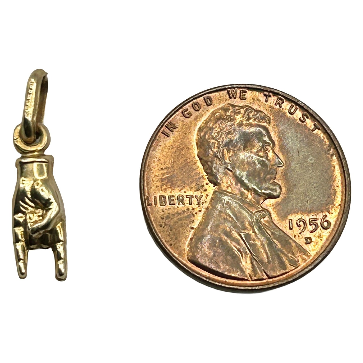 14K Yellow Gold Mano Cornuto Italian Good Luck Hand Sign Charm Pendant
