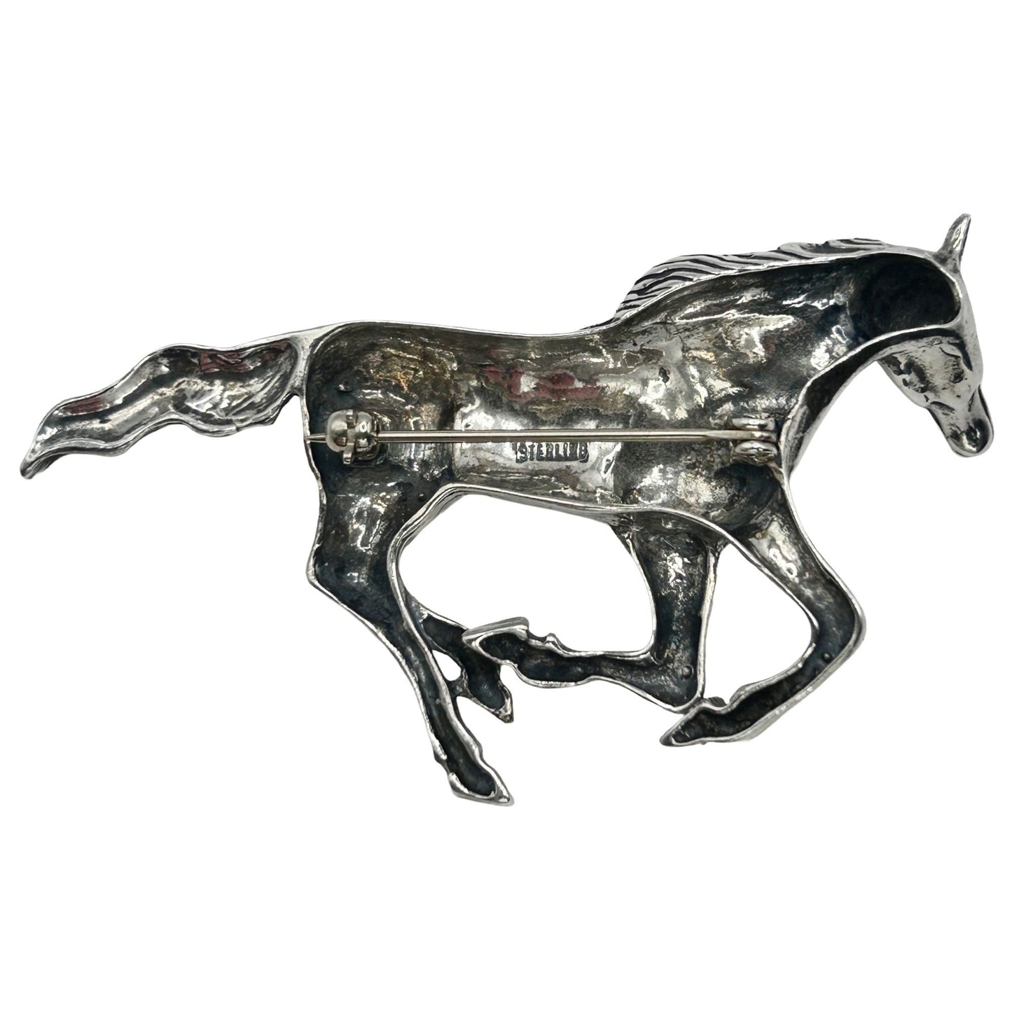 925 Sterling Silver Galloping Horse Brooch/Pin Equestrian Themed