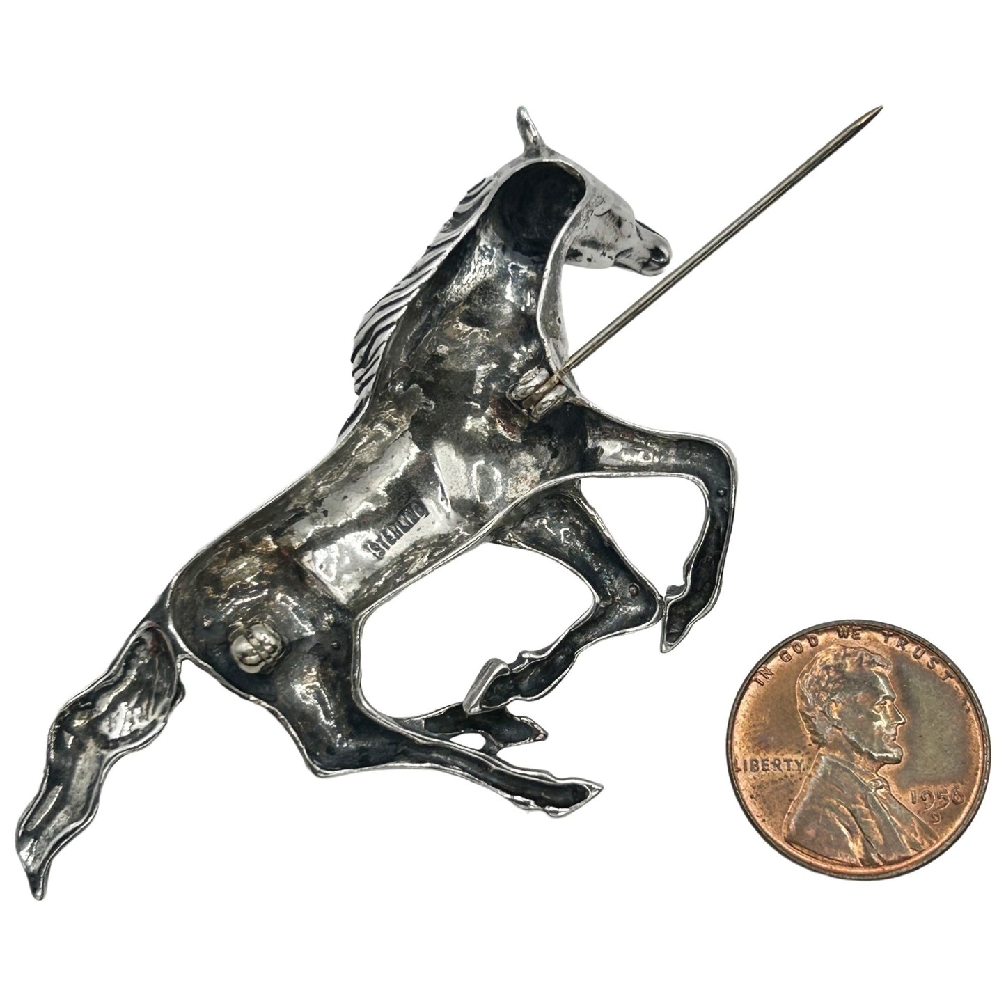 925 Sterling Silver Galloping Horse Brooch/Pin Equestrian Themed