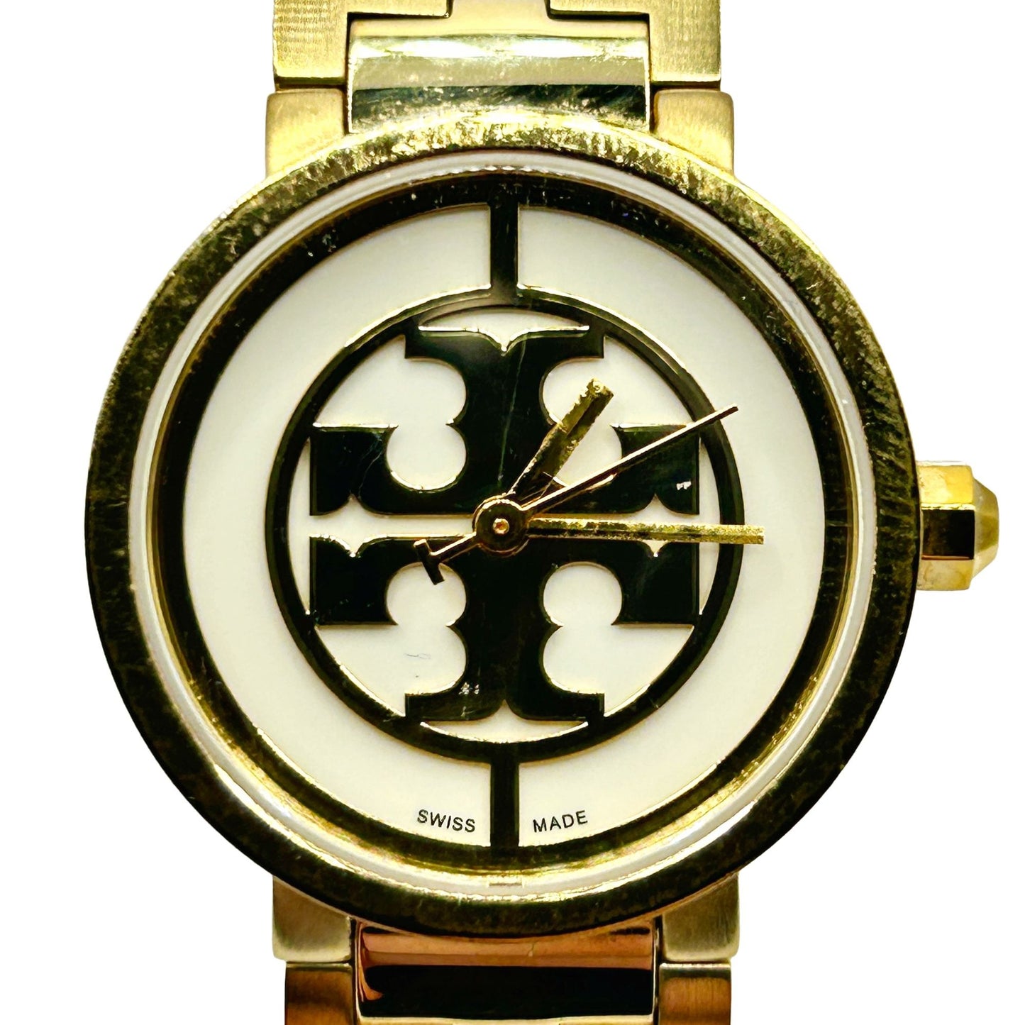 Tory Burch Reva Gold Toned Steel White Dial Quartz Ladies Watch TRB4011