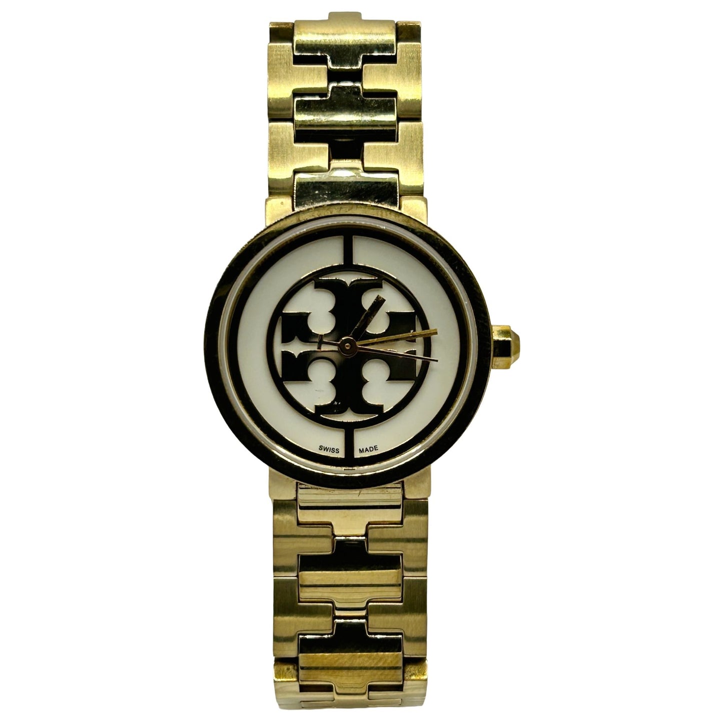 Tory Burch Reva Gold Toned Steel White Dial Quartz Ladies Watch TRB4011