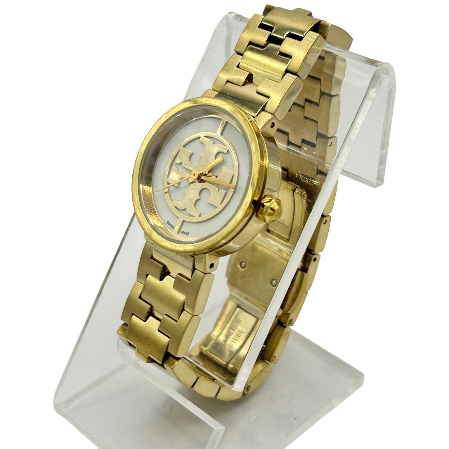 Tory Burch Reva Gold Toned Steel White Dial Quartz Ladies Watch TRB4011