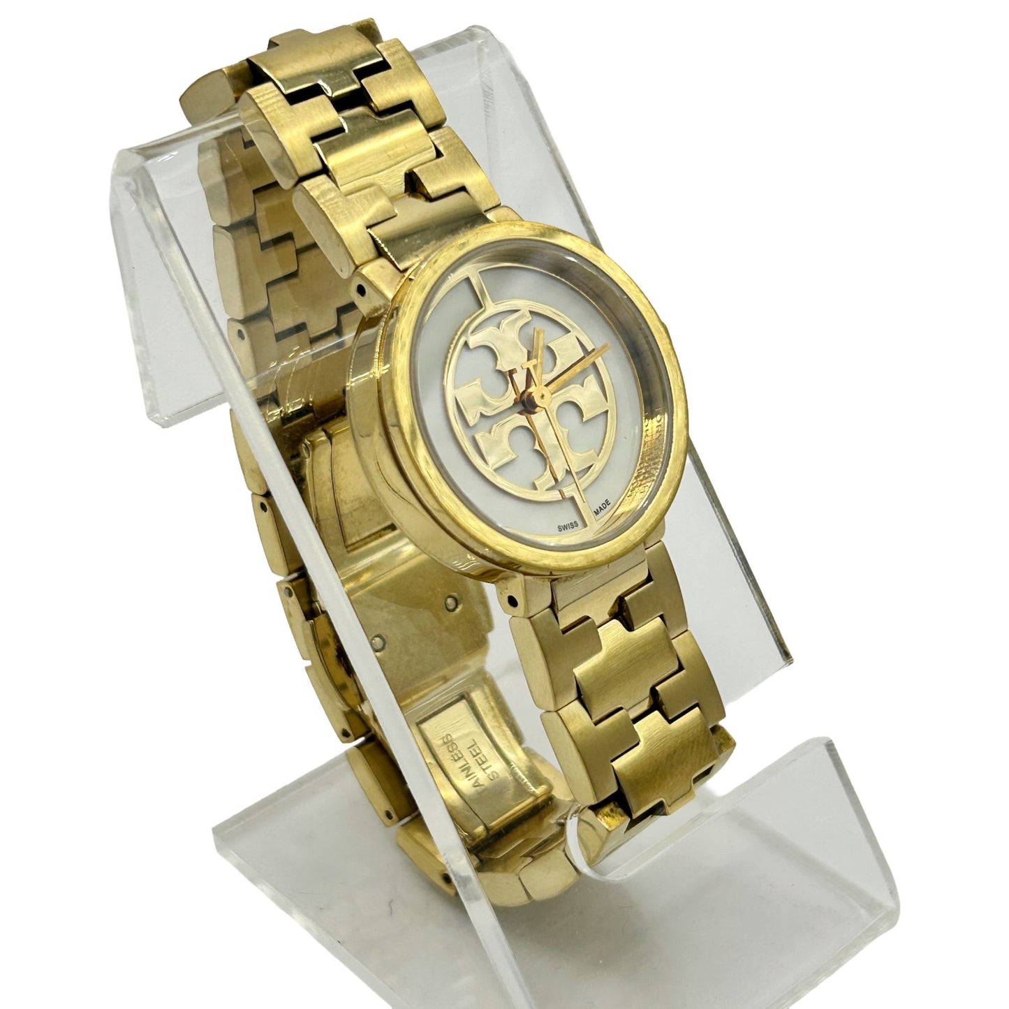 Tory Burch Reva Gold Toned Steel White Dial Quartz Ladies Watch TRB4011