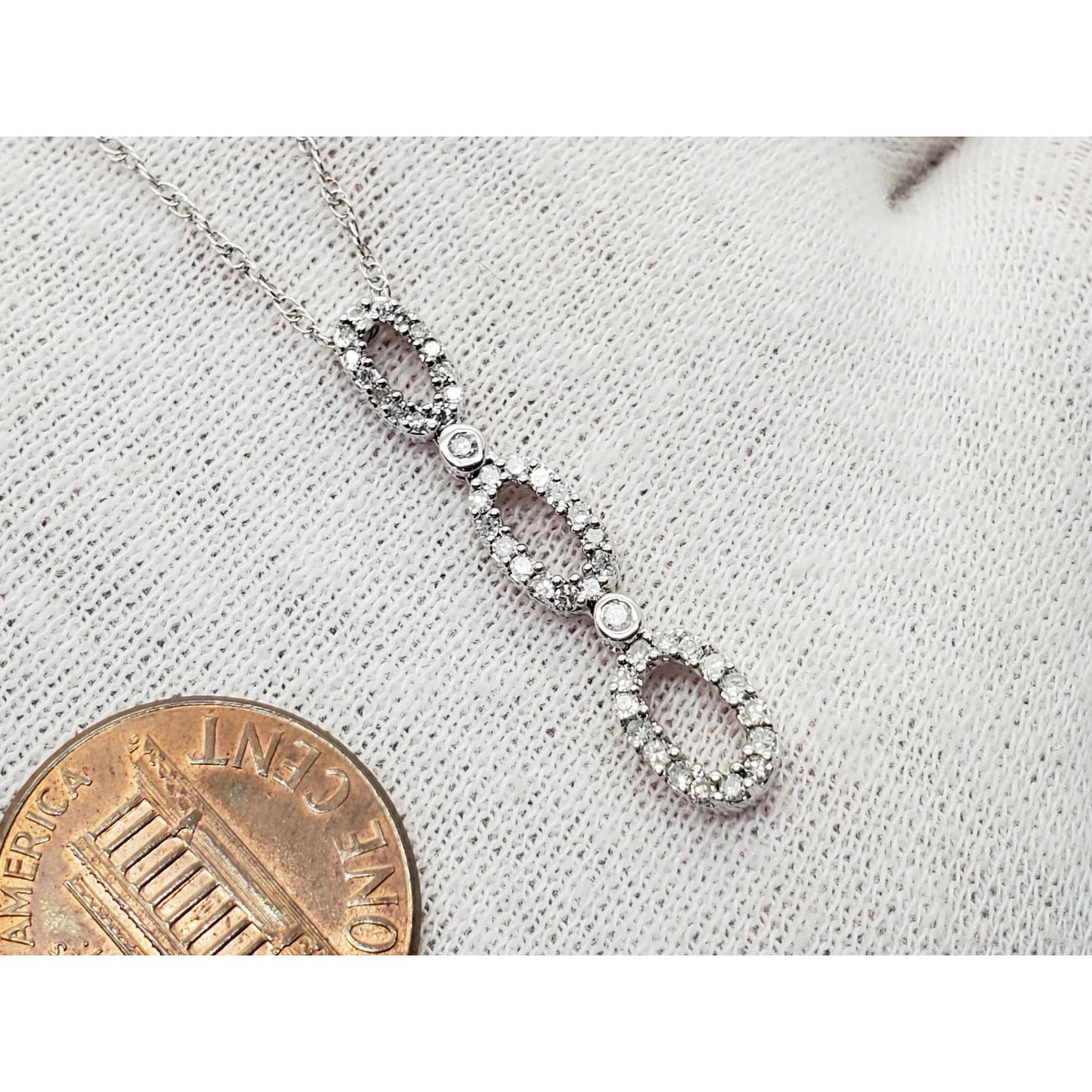CZ Tri Oval Drop Pendant Chain Necklace 14k White Gold