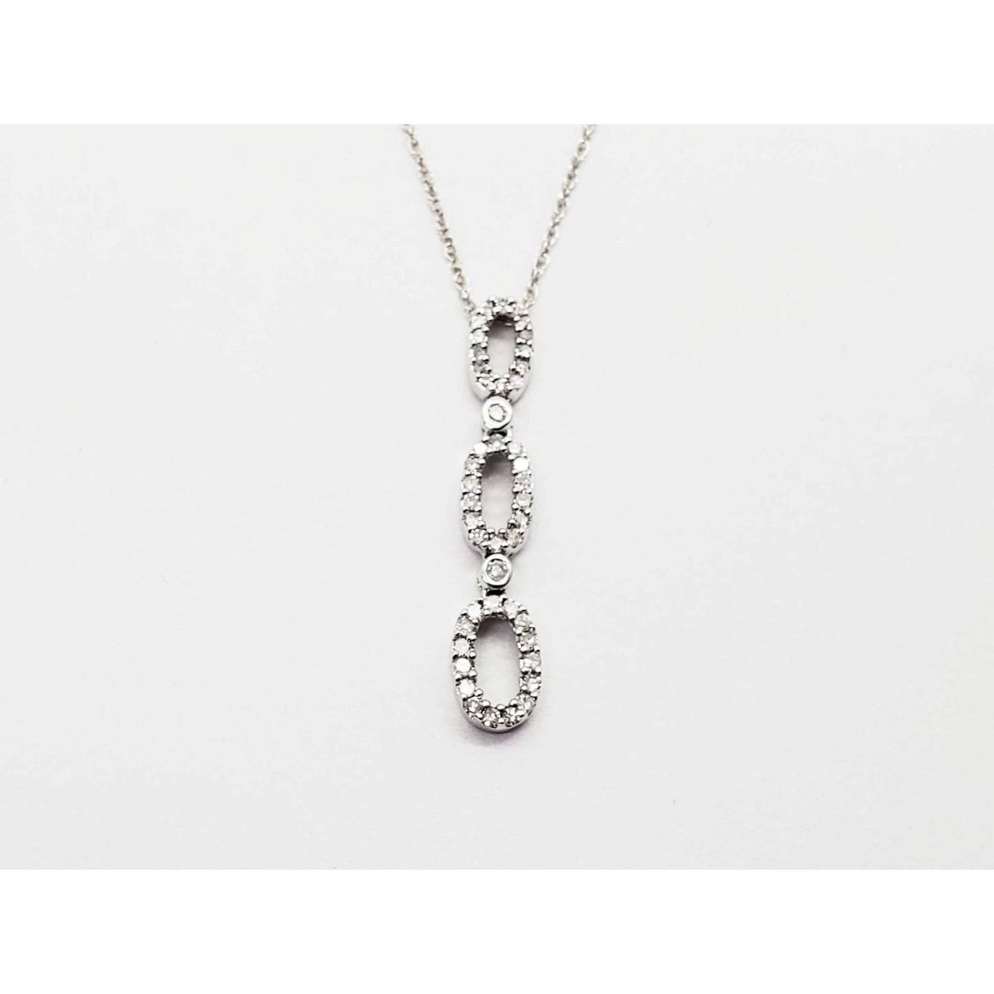 CZ Tri Oval Drop Pendant Chain Necklace 14k White Gold