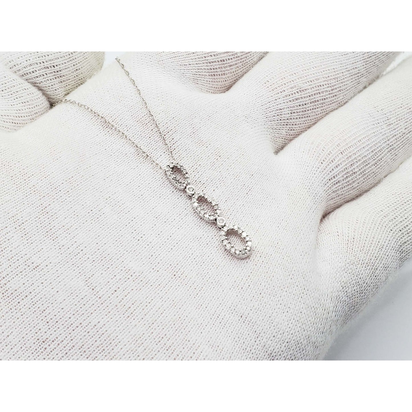 CZ Tri Oval Drop Pendant Chain Necklace 14k White Gold