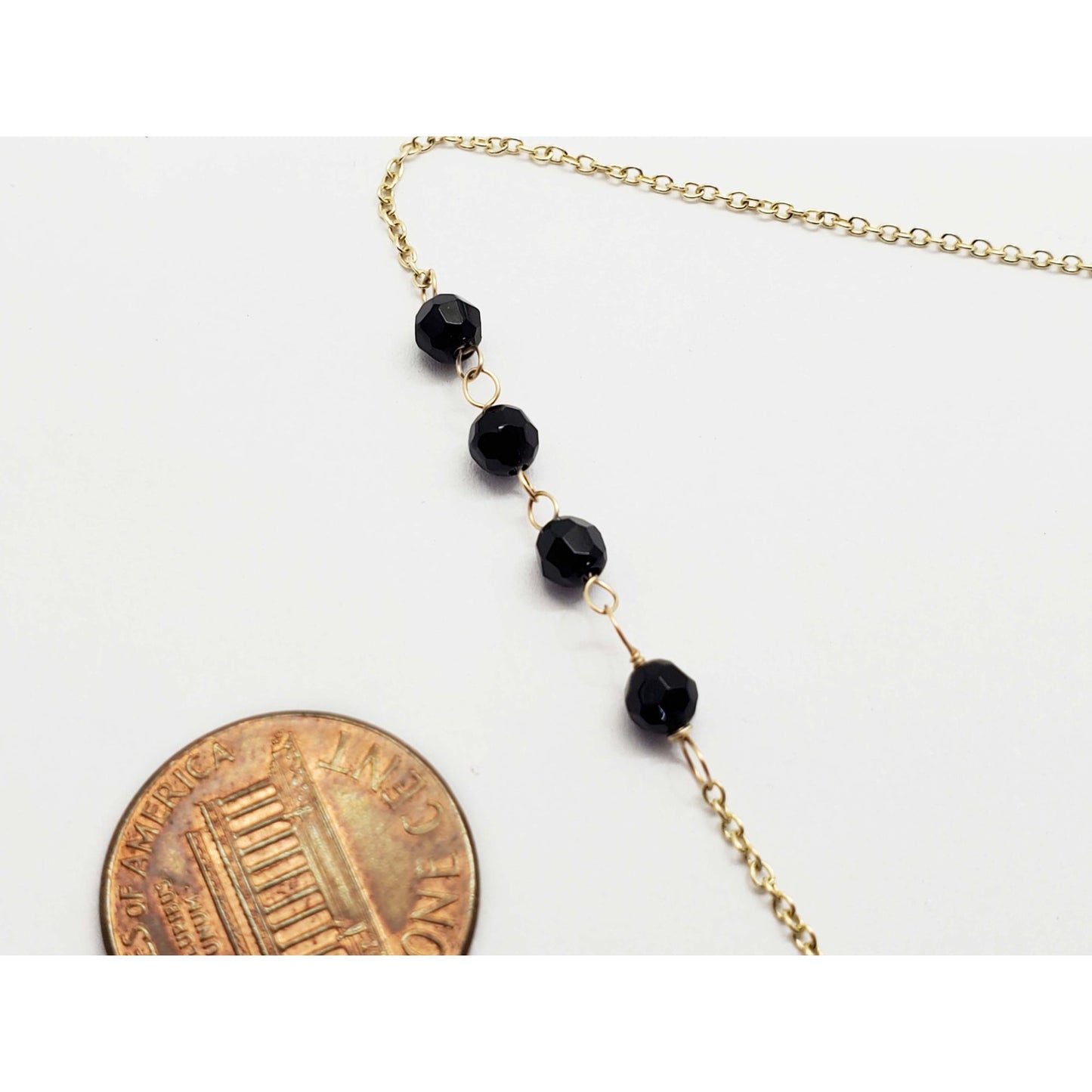 Vintage Graduated Faceted Onyx Bead Station Necklace 14k Gold