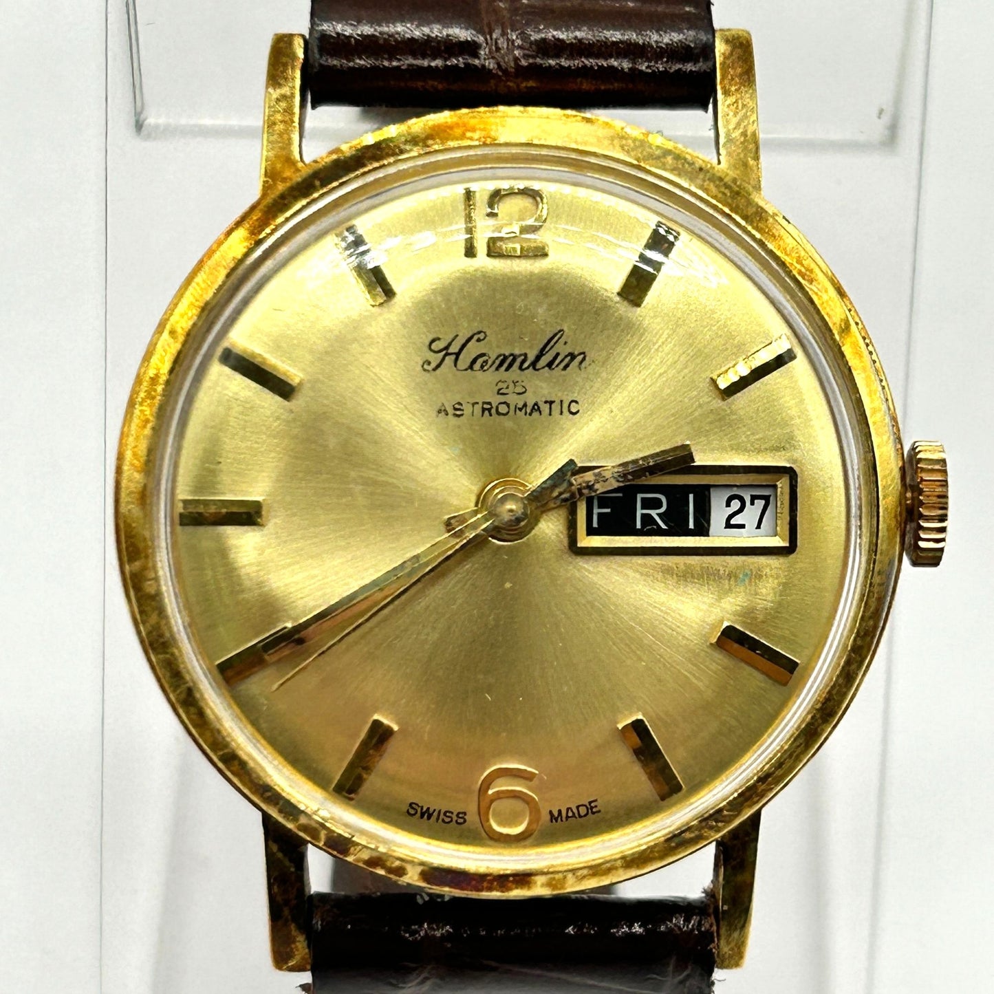 Vintage Hamlin Astromatic Mechanical Swiss Made Men's Day-Date Watch - WORKING