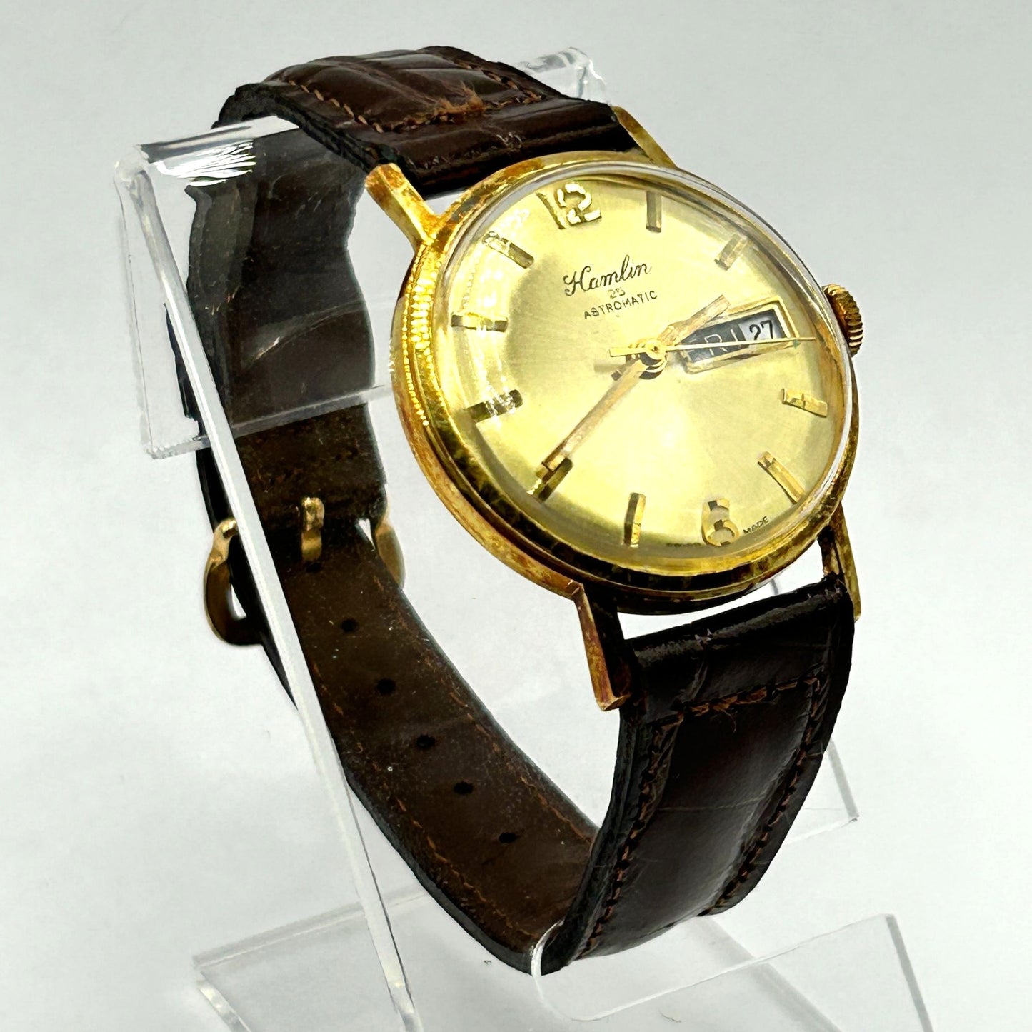 Vintage Hamlin Astromatic Mechanical Swiss Made Men's Day-Date Watch - WORKING