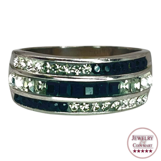 925 Sterling Silver Multi Row Band Ring Size 8.75 CZ Rhinestone Classic Casual