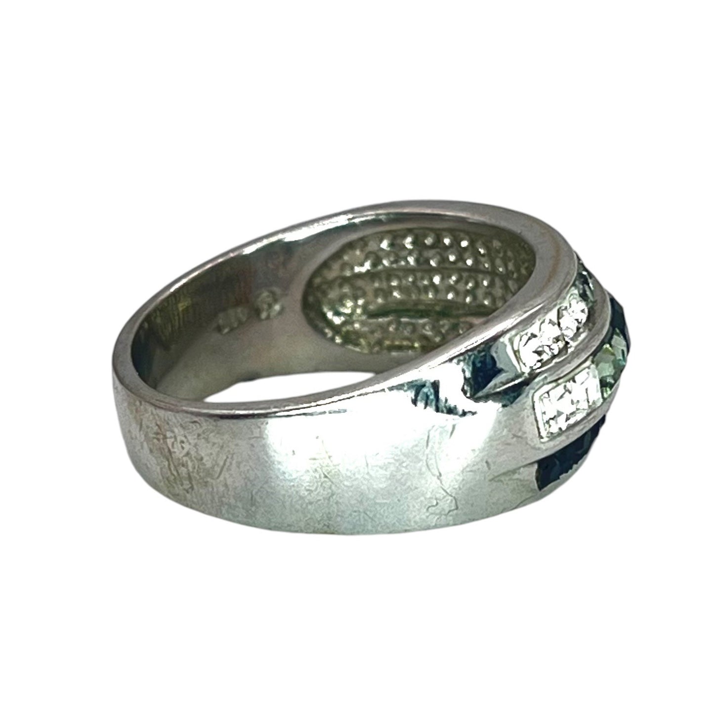 925 Sterling Silver Multi Row Band Ring Size 8.75 CZ Rhinestone Classic Casual