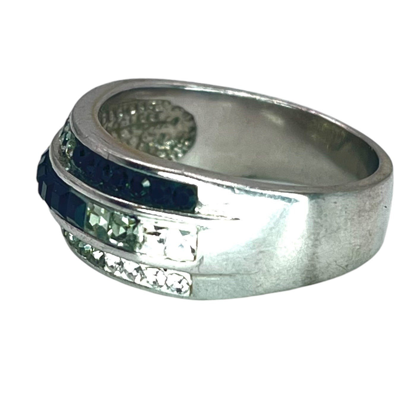 925 Sterling Silver Multi Row Band Ring Size 8.75 CZ Rhinestone Classic Casual