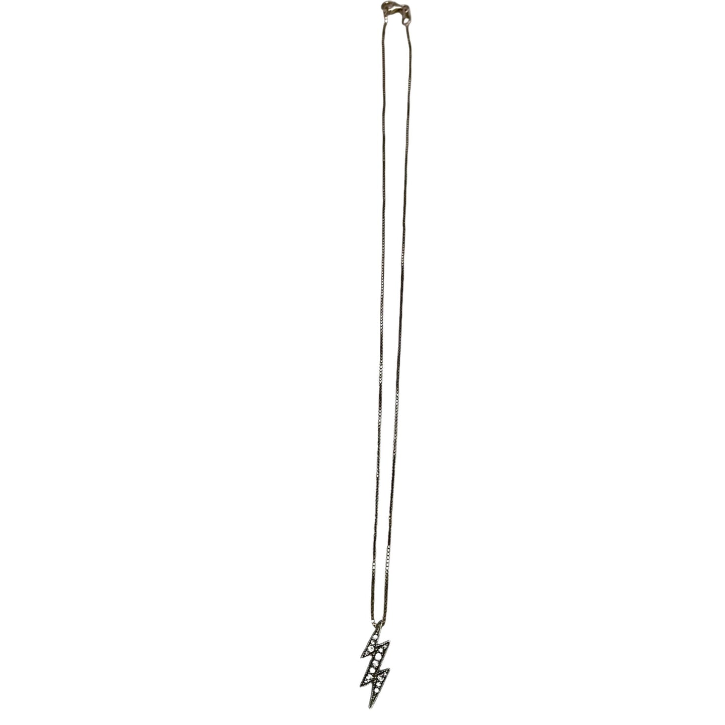 925 Sterling Silver Lightning Bolt Pendant Box Chain Necklace Cubic Zirconia