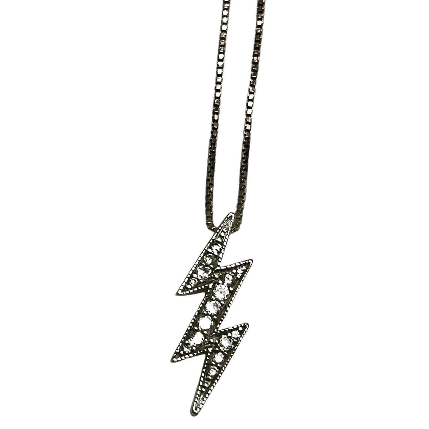 925 Sterling Silver Lightning Bolt Pendant Box Chain Necklace Cubic Zirconia