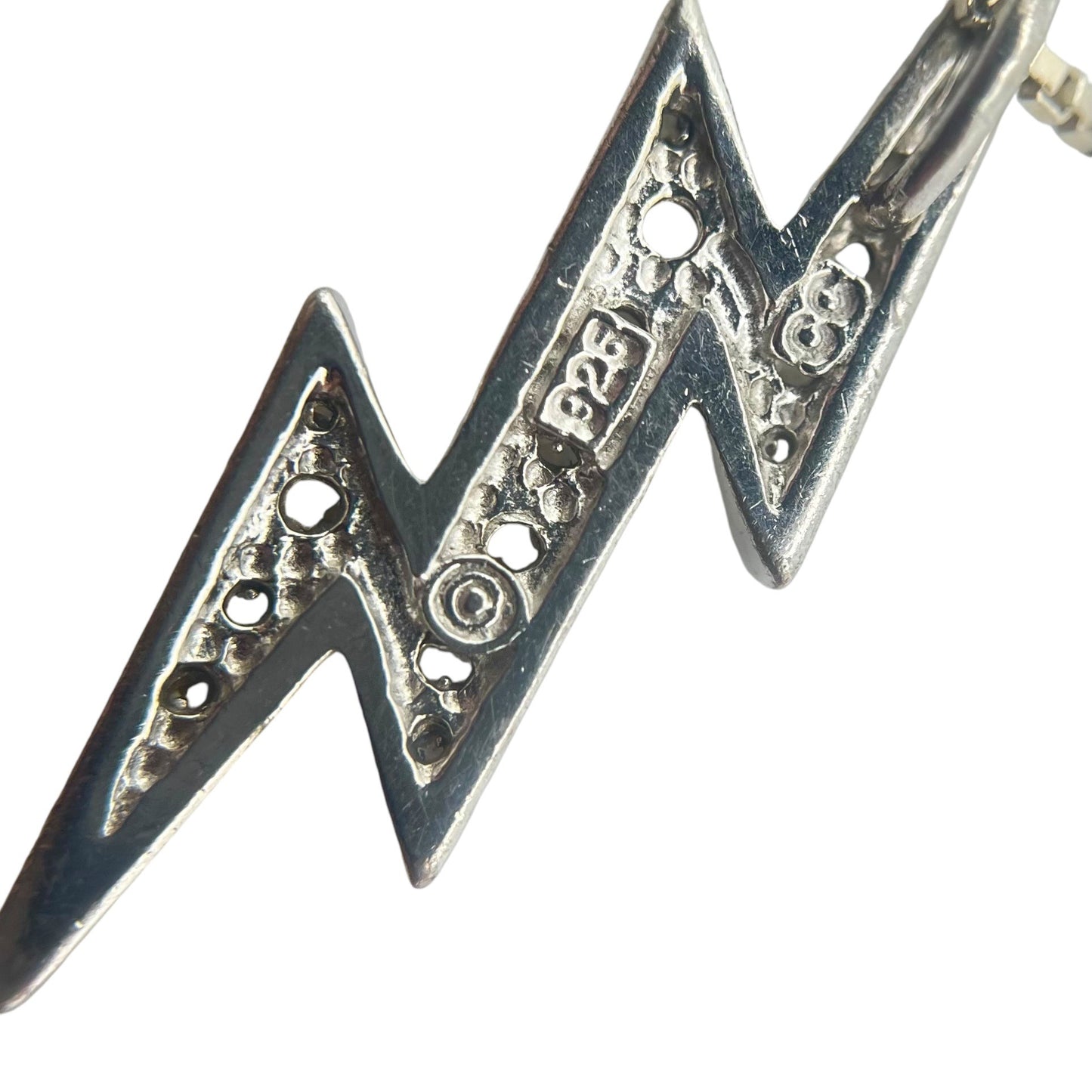 925 Sterling Silver Lightning Bolt Pendant Box Chain Necklace Cubic Zirconia