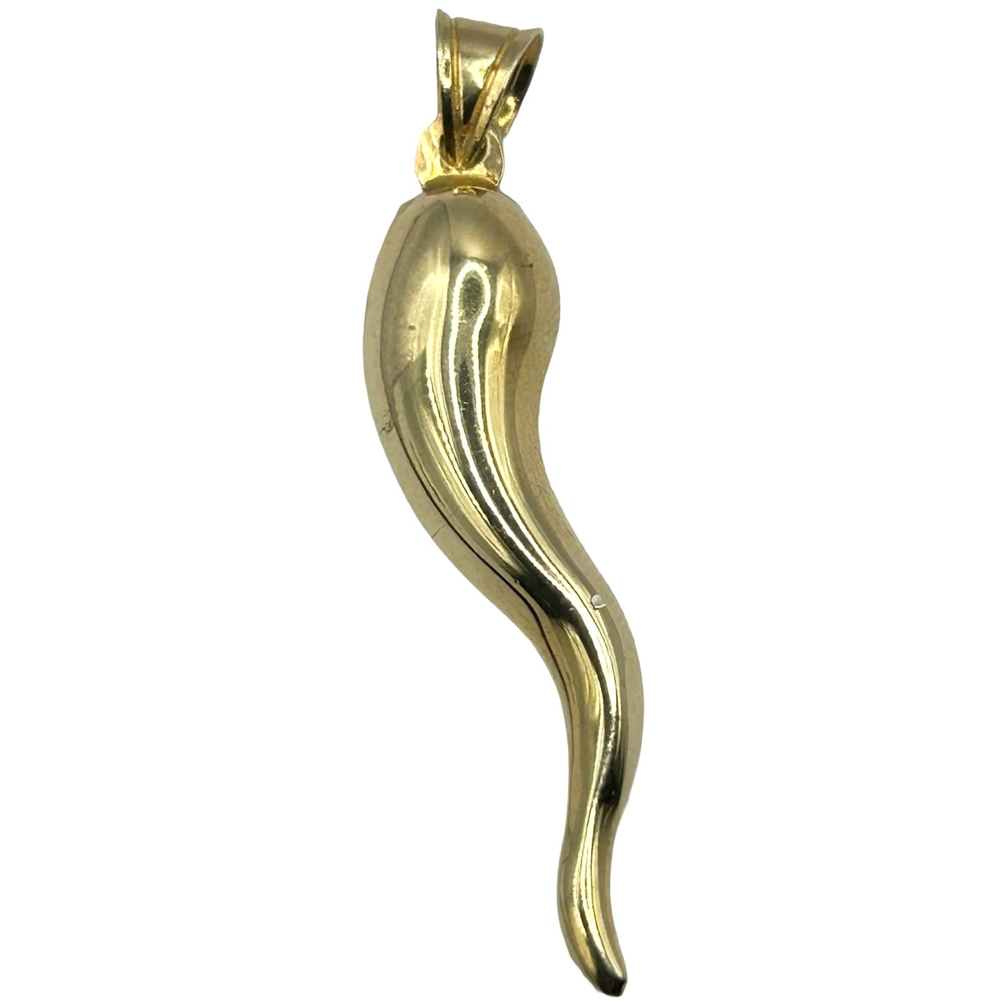 14k Yellow Gold Large Italian Cornicello Horn 38.5mm Long Charm Puffed Pendant