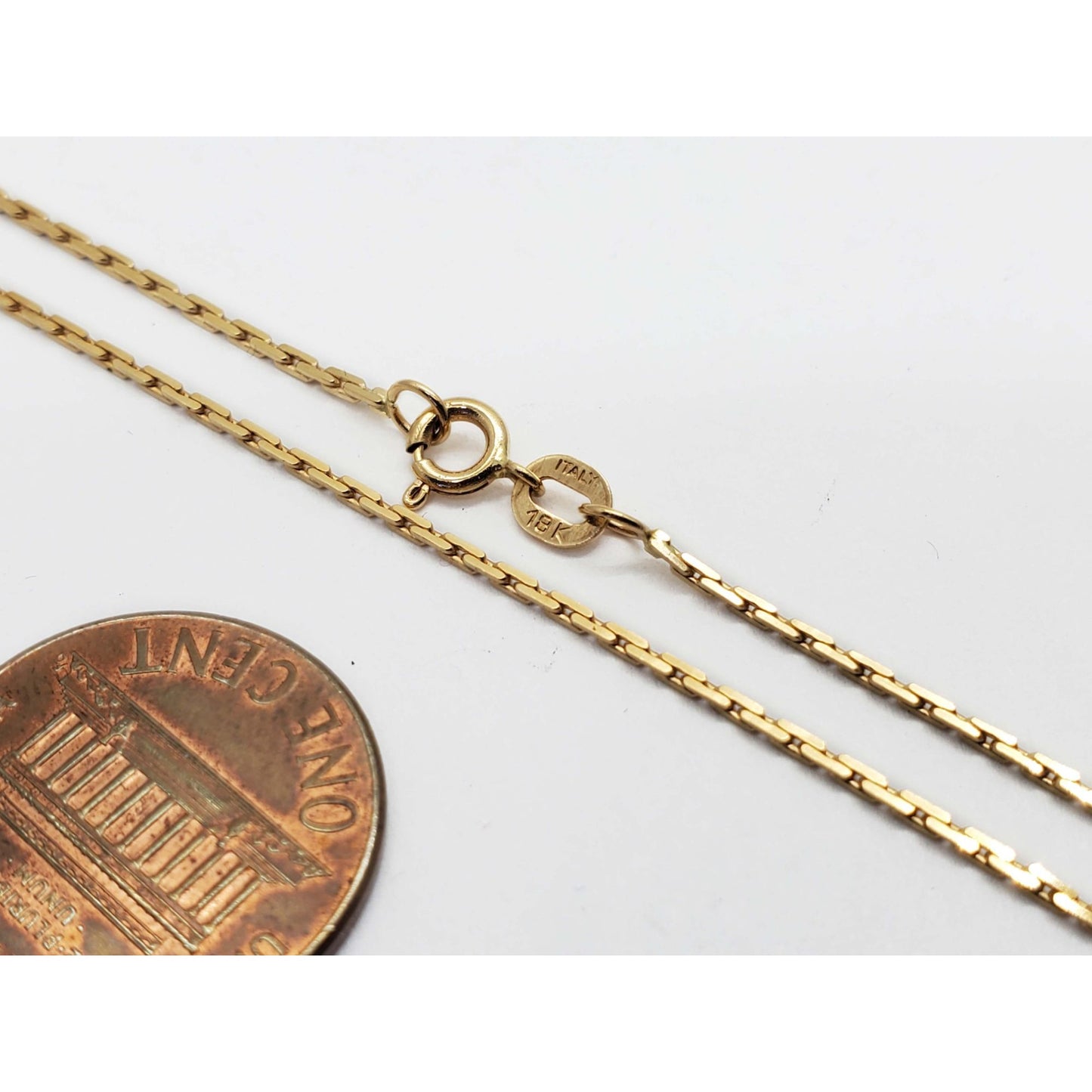 Thin Italian Boston Style Link Chain Necklace 18k Gold 21" Long