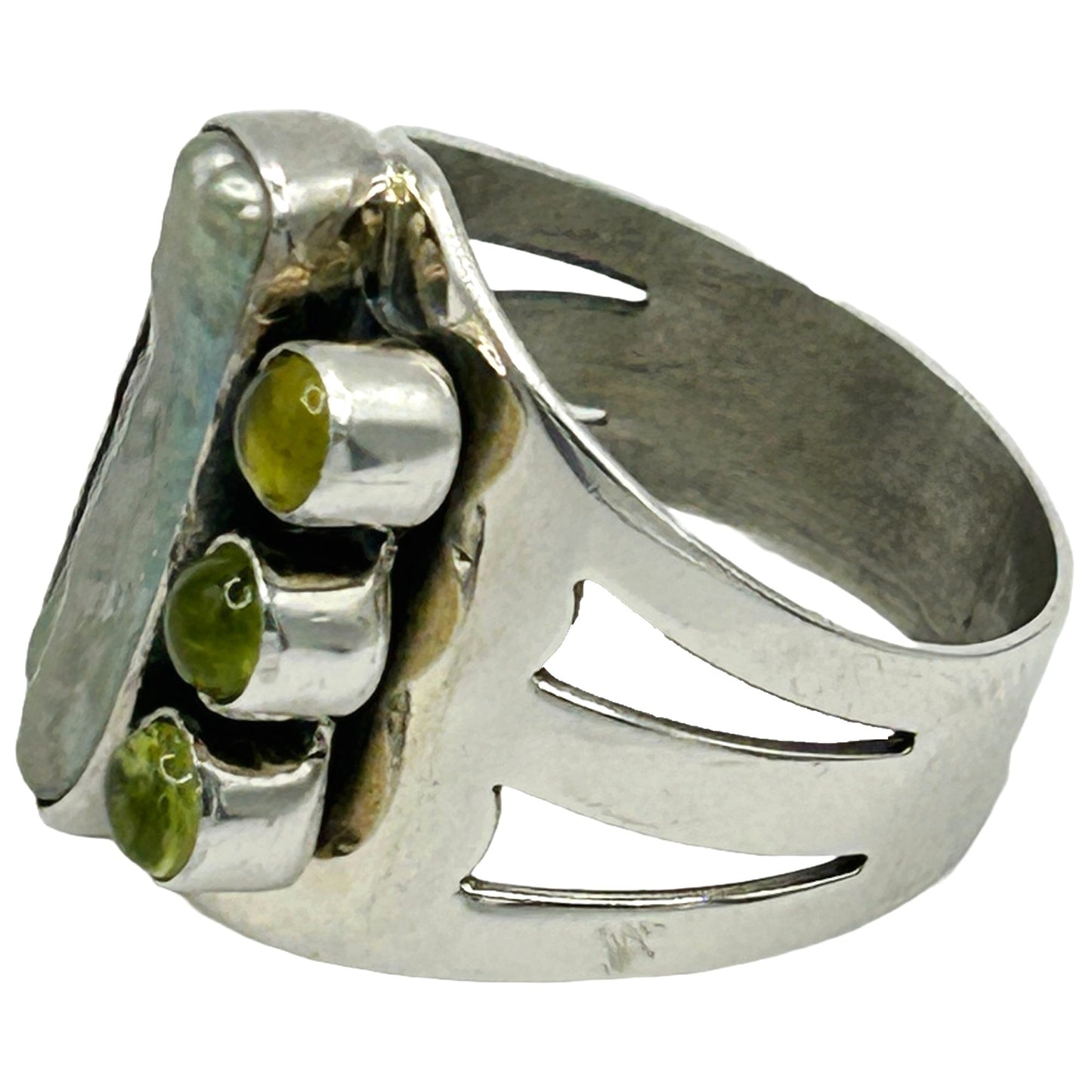 DTR Jay King Mine Finds Sterling Silver Abalone & Green Peridot Ring - Size 10