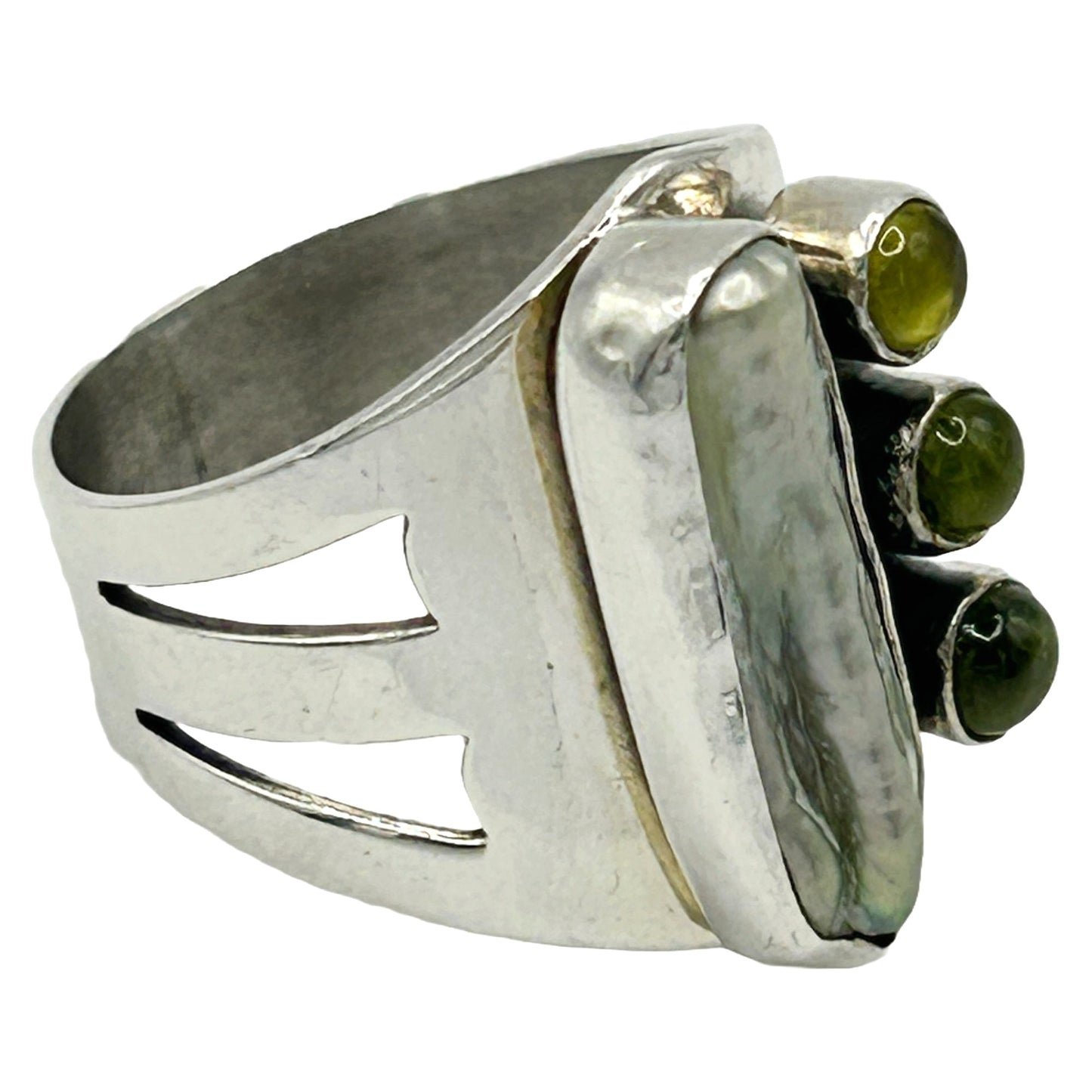 DTR Jay King Mine Finds Sterling Silver Abalone & Green Peridot Ring - Size 10