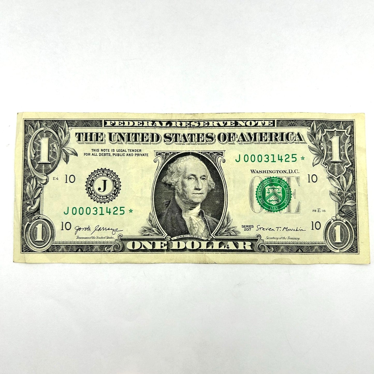 2017 $1 Star Note with Low Serial Number - J00031425☆