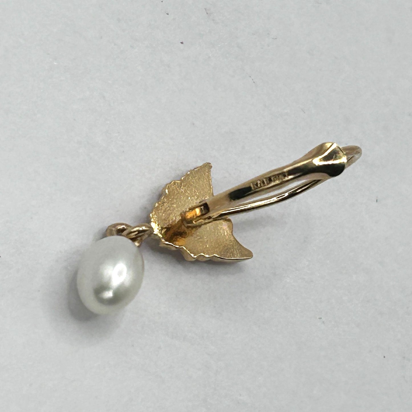 14k Yellow Gold Angel Dangle Pearl Earrings w French Clip Safety Closure
