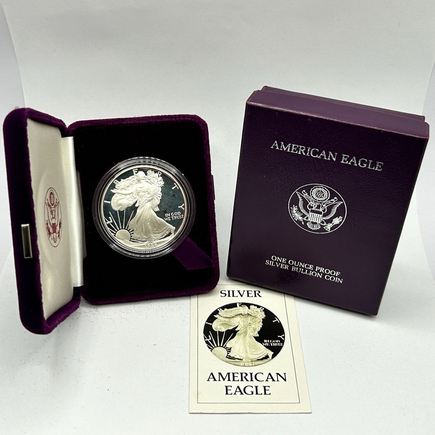 1986-S American Silver Eagle Proof in Original Government Packaging With COA