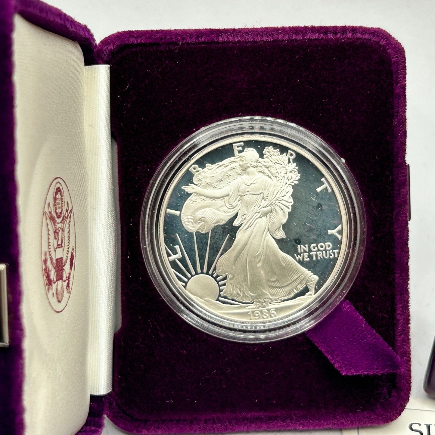 1986-S American Silver Eagle Proof in Original Government Packaging With COA