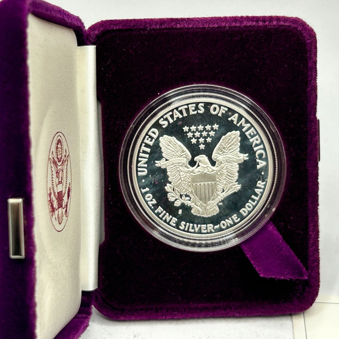 1986-S American Silver Eagle Proof in Original Government Packaging With COA